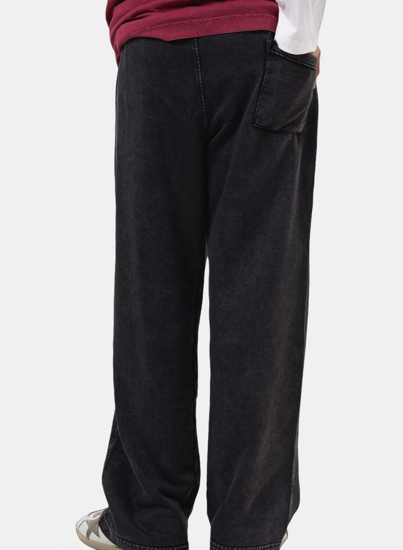 In Your Shoe Black Panneled Washed Wide Leg Swants - Image 3